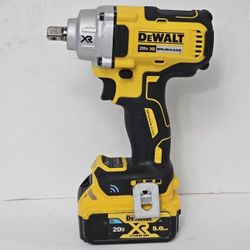 Dewalt 20V MAX XR Cordless Brushless 1/2 in. Mid-Range Impact Wrench with Detent Pin Anvil and 5.0Ah Battery Tool Connect  Used Like New 