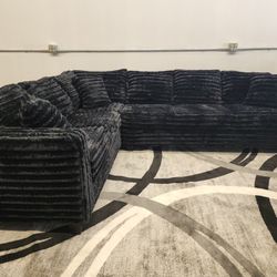 Brand New Byers Market Wham Black Thick Corduroy 2pc Full Length Sectionals