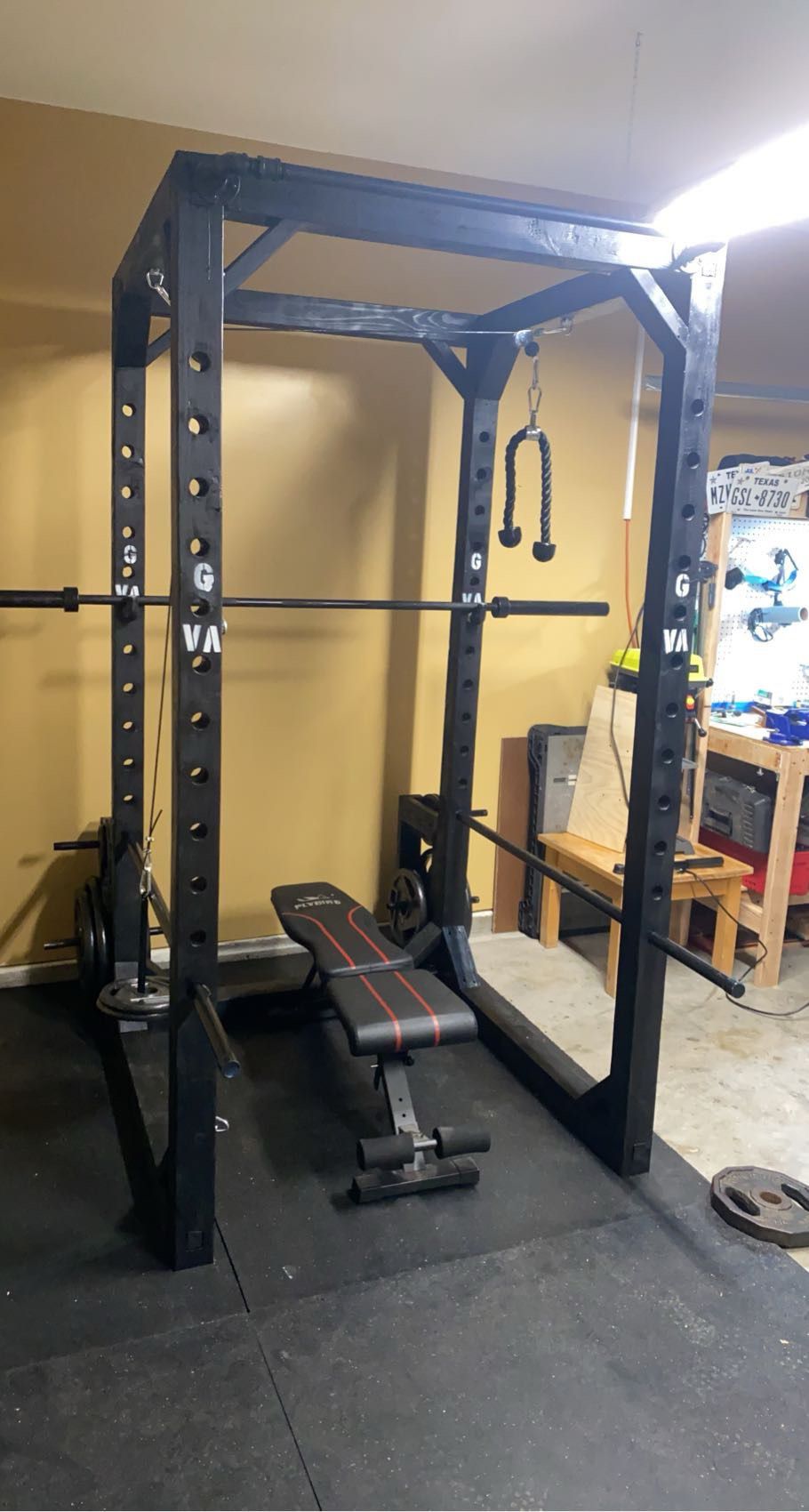 Squat Rack + Bench, Barbell, Weights, 