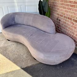 Curved Serpentine Gray Microsuede Statement Sofa Couch | read description 