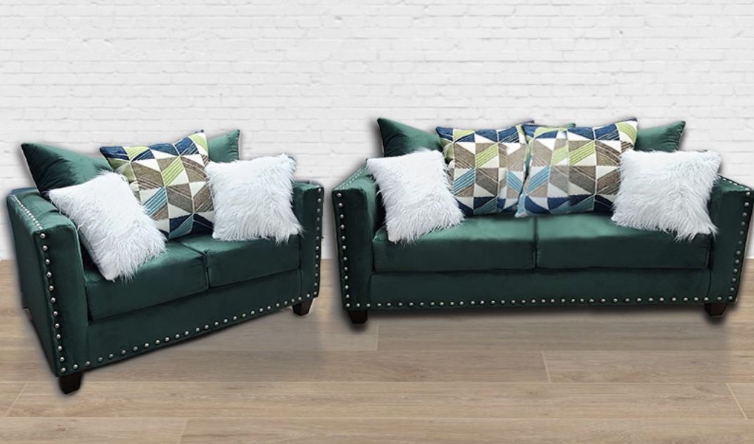 New Green Sofa Couch And Loveseat Set