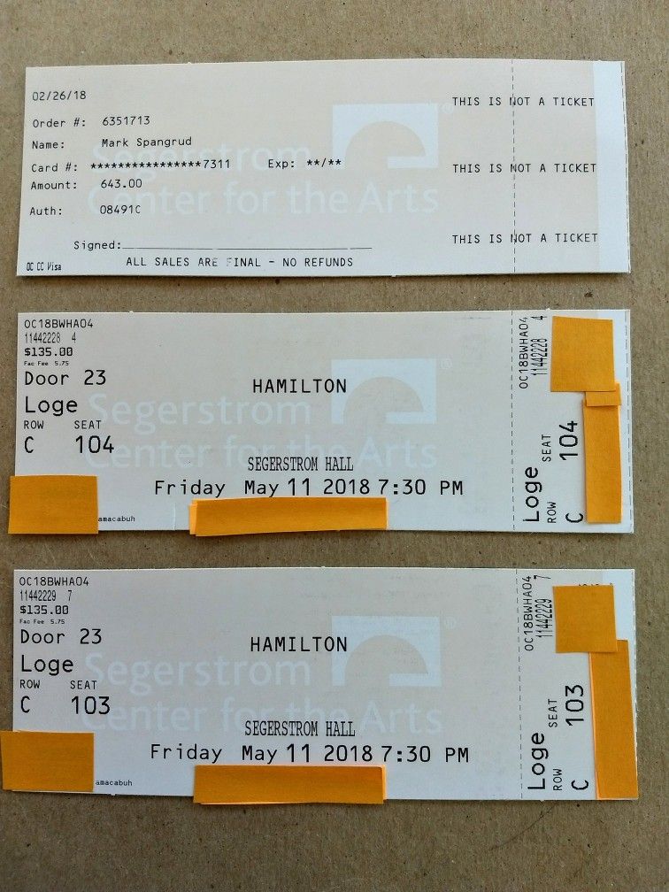 Hamilton 3rd Row Loge 2-Tickets at Segerstrom-$580
