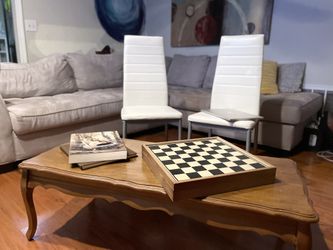 Sophisticated Modern White Dining Chairs + Mid-Century Coffee Table Set