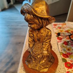 Very Cute Boy Riding a Stick Horse Bronze Sculpture Signed By Corinne Hartley 44/95