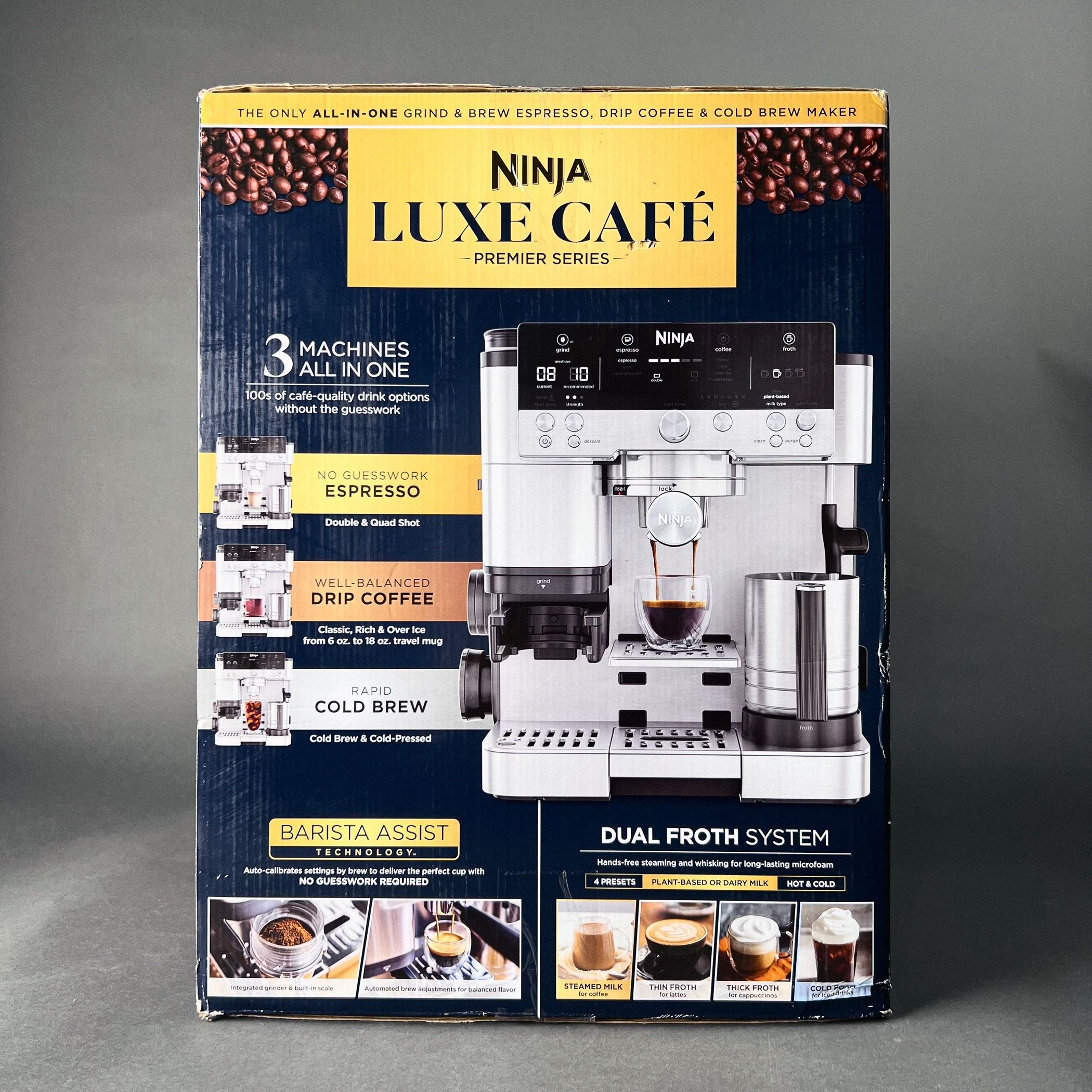 Ninja Luxe Café Premier 3-in-1 Espresso Coffee Cold Brew Machine Stainless Steel Barista Frother