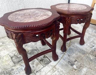 2 Antique Carved Wood Side Tables 