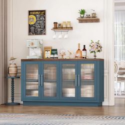 Buffet Cabinet with Storage, 55.1" Large Sideboard Buffet Table, Modern Sideboard Kitchen Cabinet. Blue