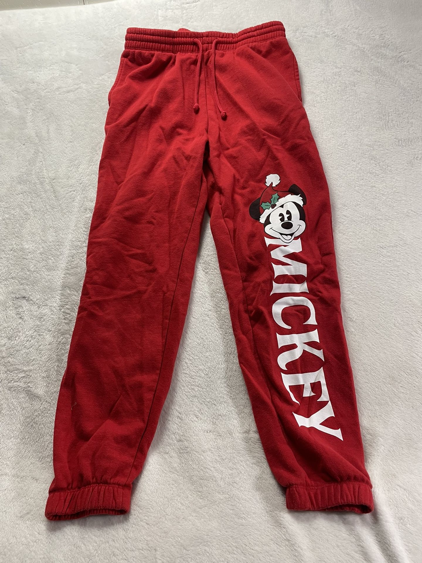 Disney Mickey Mouse Jogger Sweatpants Youth Small Red Pockets Drawstring