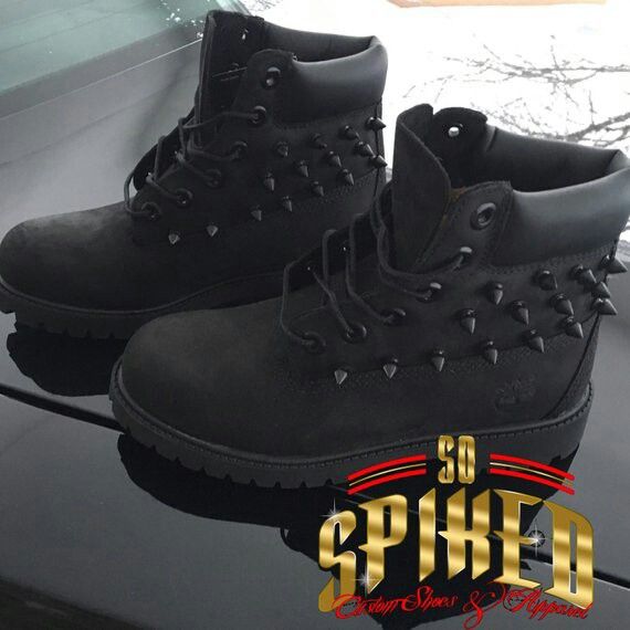 All black spiked timberland boots