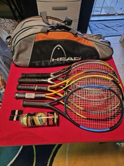 5 Tennis Racquets + Head Tennis Bag – Prince, Head, Wilson