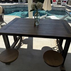 Industrial Market Table With Attached stools