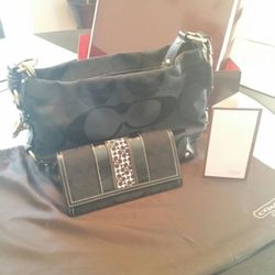 Coach Signature Carly Purse Black and Coach Sig Scarf slim wallet
