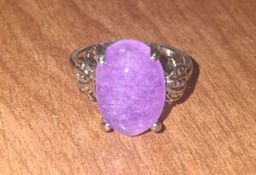 Silver-Tone Ring with Purple Oval Cabochon Stone