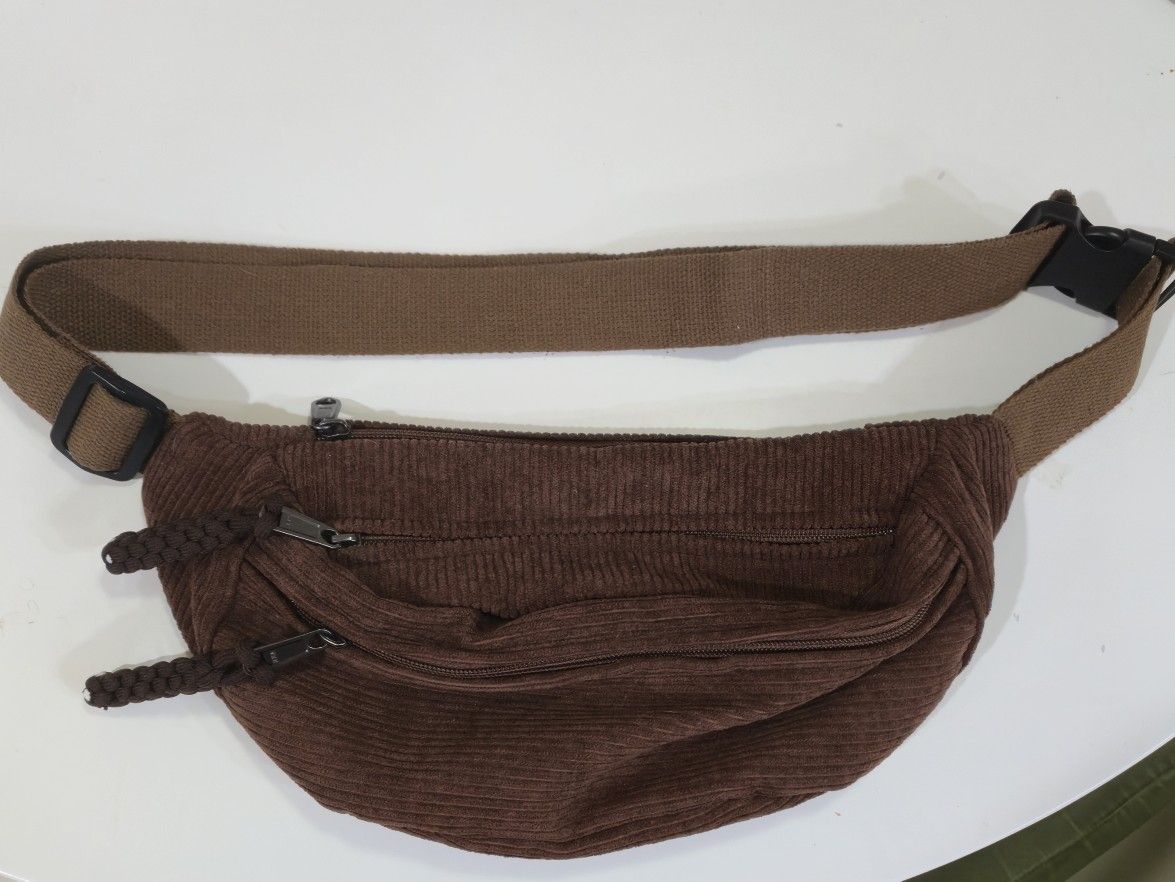 Fashion Dark Brown Corduroy Crossbody Bag Men's, Women's Fanny Pack Versatile