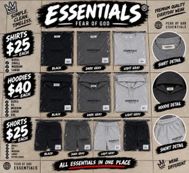Essential Shirt, Shorts & Hoodies (Was $35 On Sale For $25, Sale Ends On Soon)