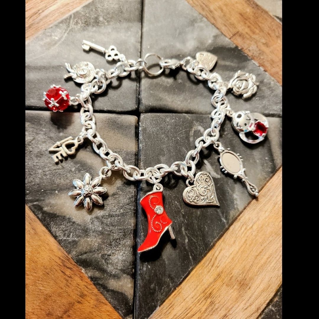 Red Cowgirl Charm Bracelet Bracelet Handmade