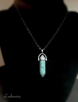 Turquoise healing stone necklace on black chain