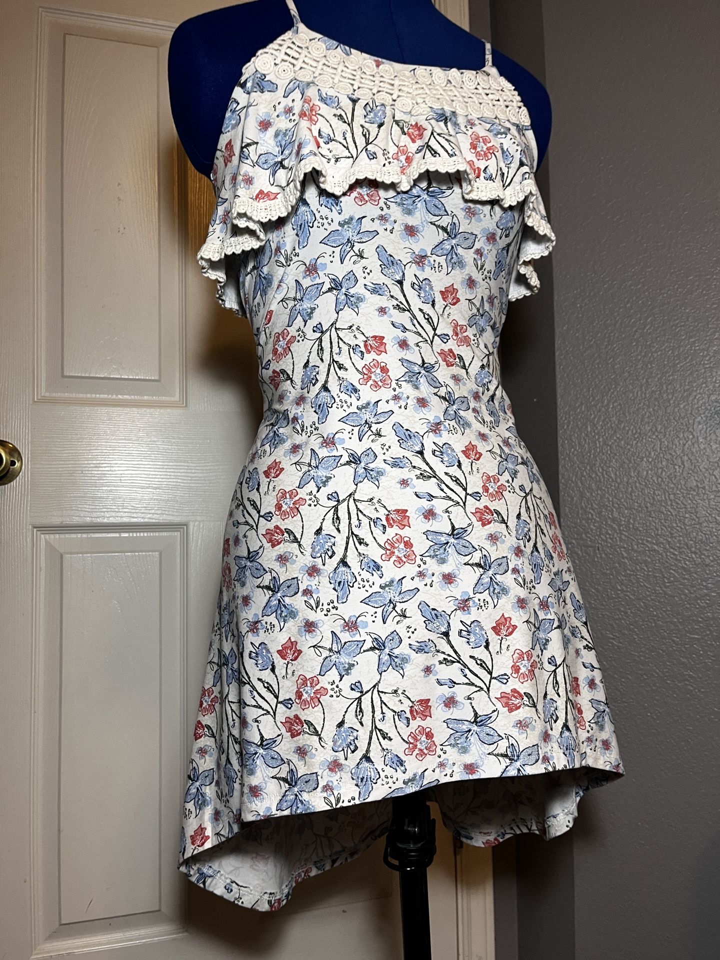 White And Blue Foral Dress