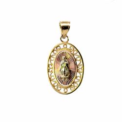 Woman’s Ladies 10k Two Toned White Yellow Gold 1” Inch Oval Virgin Mary Charm Pendant for Necklace GP3130256