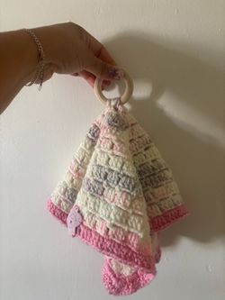 Handmade Crochet Baby Lovey with Wooden Ring