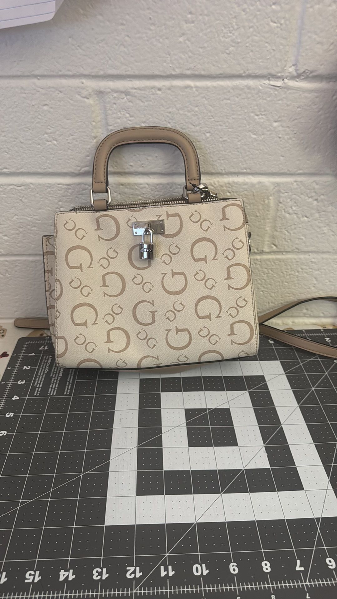Guess Cream and Brown Mini Bags with Signature Pattern