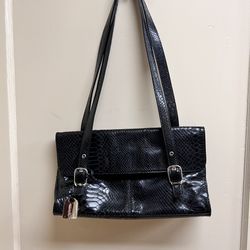 Tignanello Faux Snakeskin Black Leather Shoulder Bag Handbag Purse