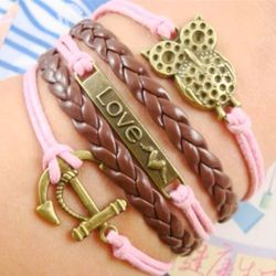 Owl leather style bracelet