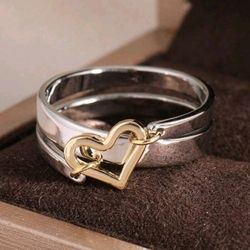 Gold Heart Silver Ring