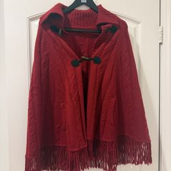 Women’s Shawl Poncho Red Free Size 