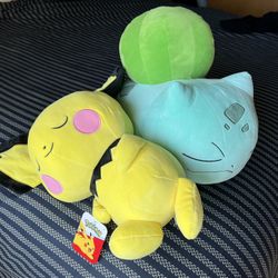 Sleeping Bulbasaur & Pichu plushies