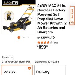 DEWALT lawn mower with 2 10ah 20v DEWALT batteries