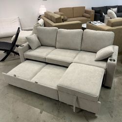 NEW Sleeper Sectional Sofa Chaise Couch with Pull Out Bed for Living Room or Guest Room