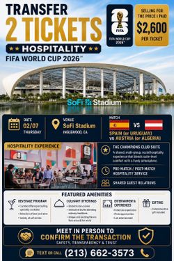 Hospitality World Cup 2 x Tickets -Match 84 - Round 32 Sofi - H1 x J2