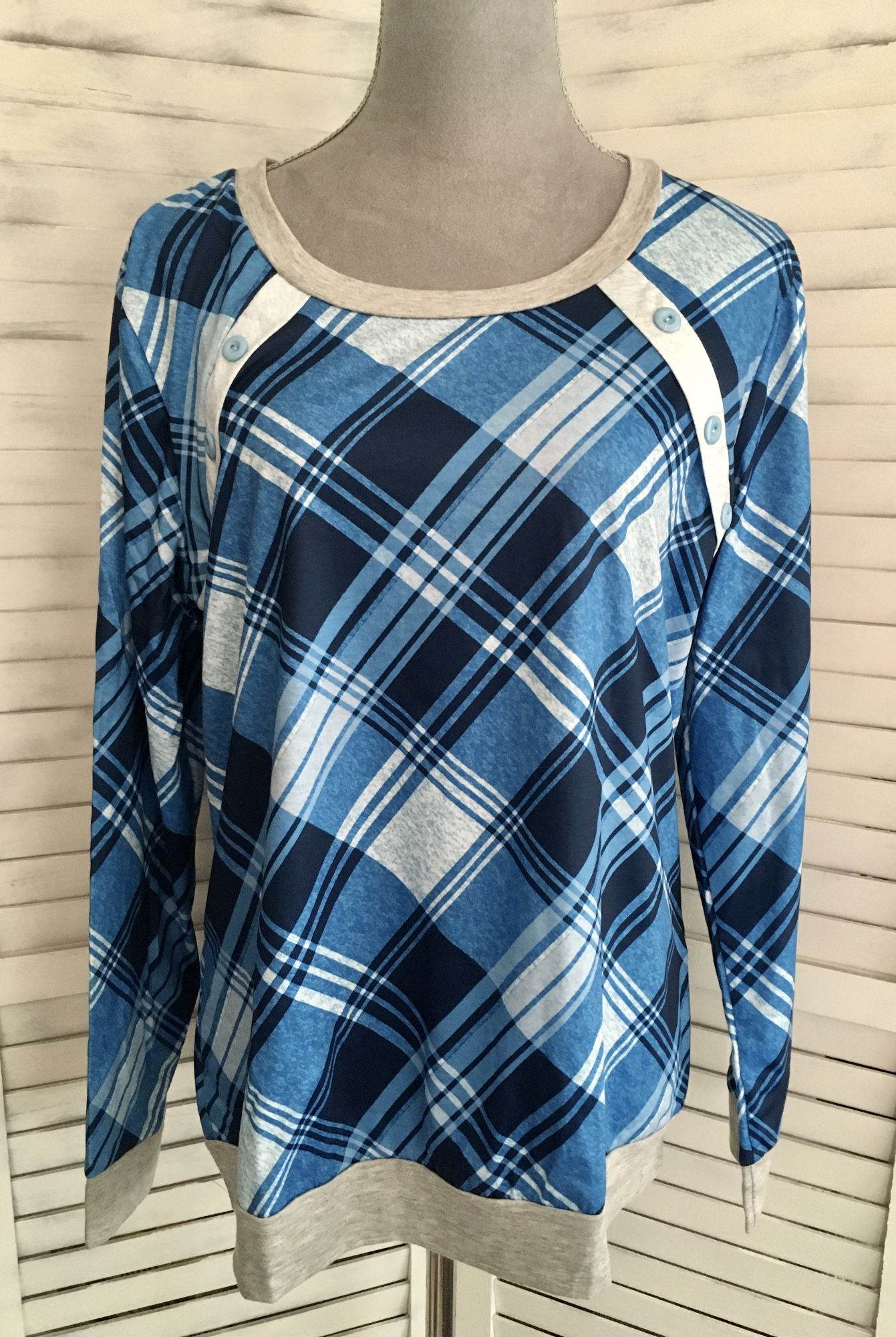 Blue Plaid Shirt, XL