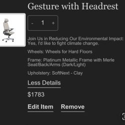 Steelcase Gesture Ergonomic Office Chair with Headrest - Brand New in Box - Clay/Platinum - 