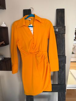 Zara Orange Shirt Dress with Twist Detail