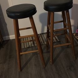 Wood Stools With Black Vinyl Tops