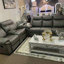 Modern Gray Reclining Sofa & Loveseat Set Comfort Seating