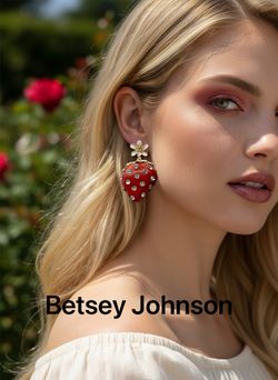 NWT BETSEY JOHNSON RED STRAWBERRY CHARM DANGLING EARRINGS