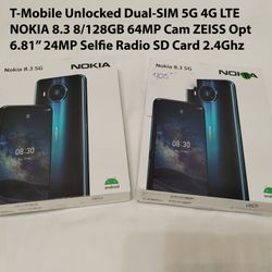 T Mobile NOKIA 8.3 5G Unlocked 2 SIMs SD Card Radio 6.8" 64mp Cam Zeiss Worldwide 5G