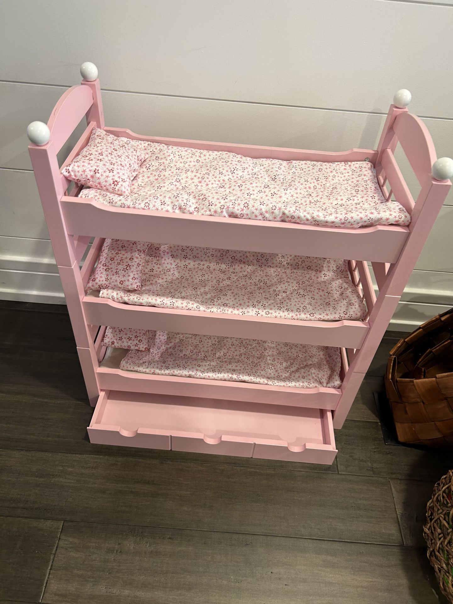 18-Inch Doll Furniture - Stackable Pink Triple Bunk Bed with Storage - fits American Girl Dolls