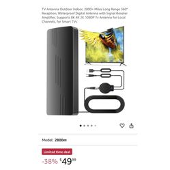 Brand new TV Antenna Outdoor Indoor, 2800+ Miles Long Range 360° Reception, Waterproof Digital Antenna with Signal Booster Amplifier, Supports 8K 4K 2