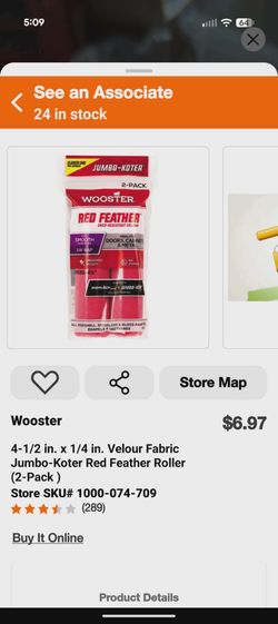 Wooster 4-1/2 in. x 1/4 in. Red Feather Jumbo-Koter Roller Covers – New
