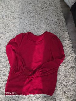 Red Long Sleeve Blouse with Smocked Cuffs