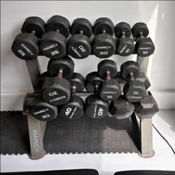 Hex dumbbells set with rack