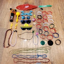 Small Toy / Accessories / Party Favors Bundle (Disney Mickey Mouse Halloween Light, Glasses, Necklaces, Sport Bracelets, Keychains, Rings, Rubber Chic