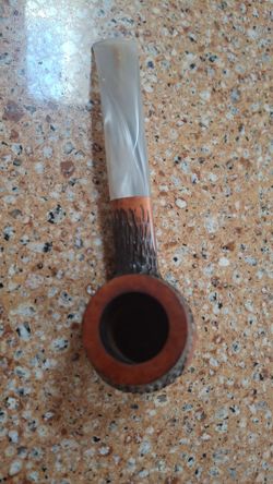 Vintage Italian Briar Tobacco Pipe - Rusticated Wood w/ Pearl Stem