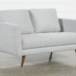 59" Loveseat Ginger Grey Fabric | Track Arms | Tufted | Loose Reversible Back