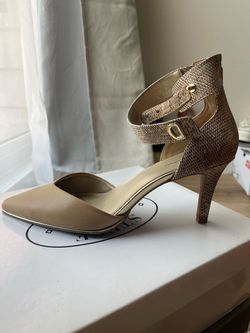 Nude and Gold Ankle Strap Heels