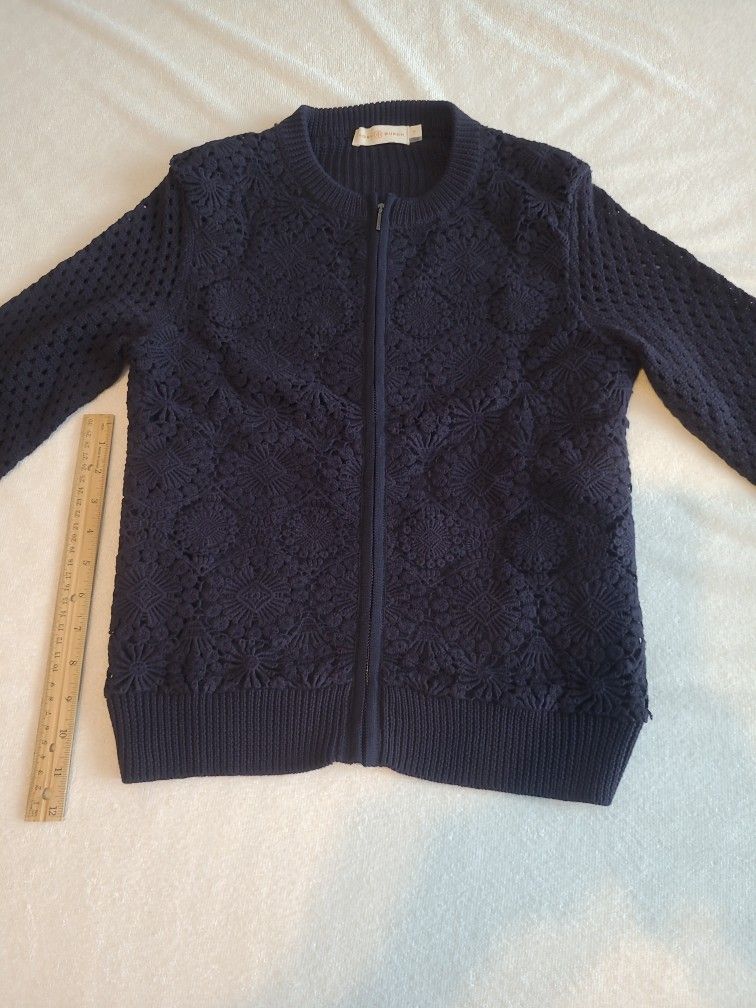 Tory Burch Crochet NAVY Cardigan Sweater